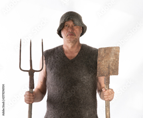 Konstfotografi Vintage old man peasant farmer isolated on white background