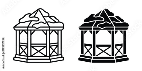 Winter Gazebo Vector Illustration with Snow Covered Roof