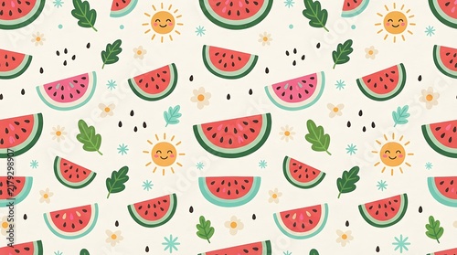 seamless summer pattern featuring sliced watermelon