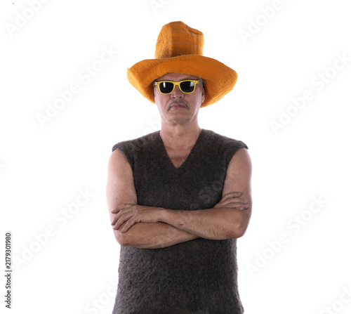 Fotografía Vintage old man peasant farmer isolated on white background
