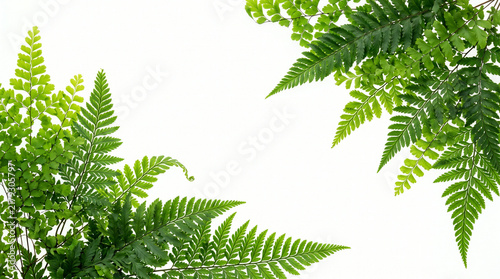 Lush green fern fronds framing bright white background for fresh botanical design elements