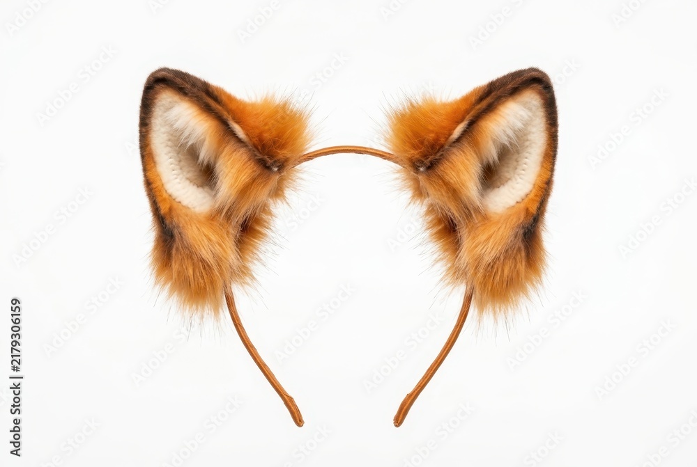 Obraz premium Realistic Faux Fur Fox Ears Headband for Cosplay and Costume Isolated on White Background