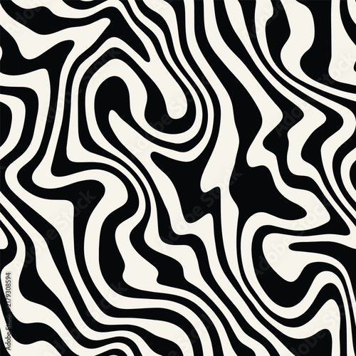 Vector seamless pattern. Abstract striped texture with bold monochrome waves. Creative background with hand drawn blots. Decorative design with distorted effect.