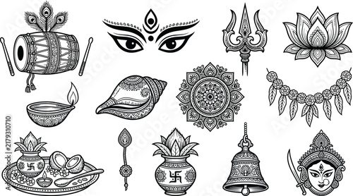 Traditional hindu religious icon collection illustration