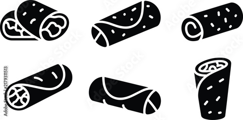 Burrito and shawarma roll icons set for mexican fast food restaurant menu takeaway meal culinary vector design