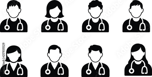 Doctor and nurse avatar icons set for healthcare medical hospital clinic consultation and professional practitioner staff vector design