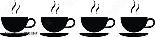 Hot coffee and tea cup icons set for cafe cafeteria breakfast drink saucer break steam beverage vector design
