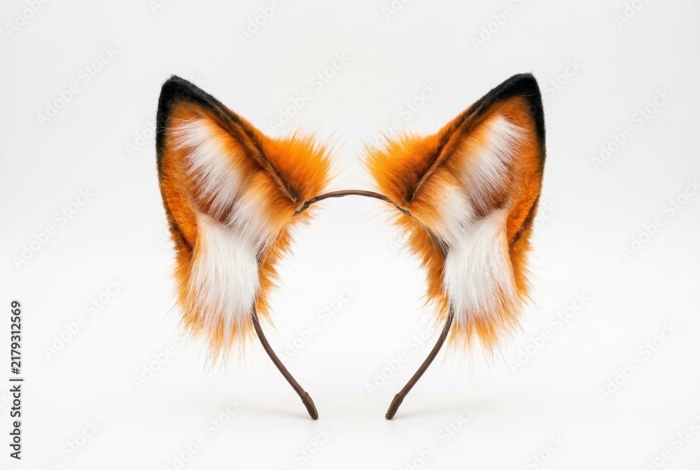 Obraz premium Realistic Faux Fur Fox Ears Headband for Cosplay and Costume Parties Isolated on White Background