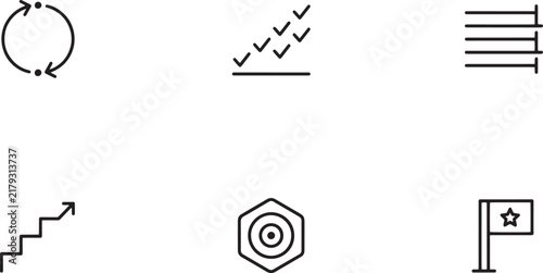 Circular refresh cycle and stepped growth arrow minimalist line icon set