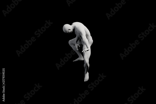 Mannequin crouching pose against matte black background