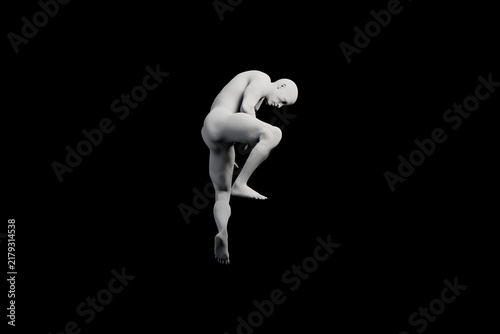 Mannequin crouching left studio background