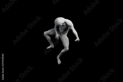 Mannequin crouching frame matte black background
