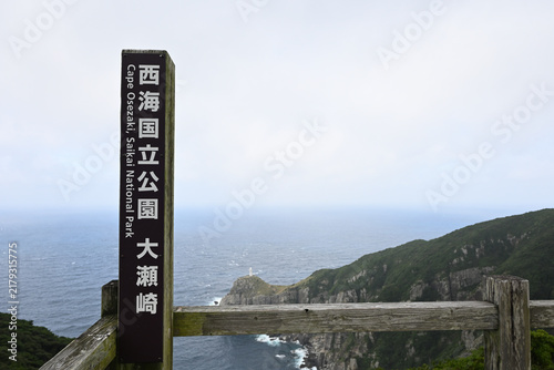 Fotografie 西海国立公園・大瀬崎の展望台から望む絶壁と大瀬埼灯台の景観