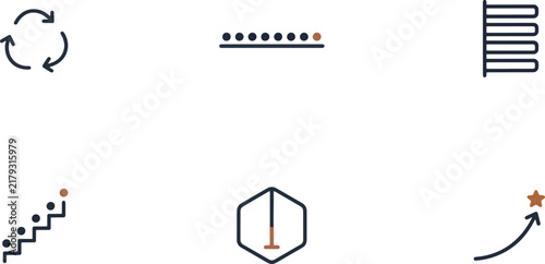 Minimalist two color circular refresh cycle and stepped growth line icon set