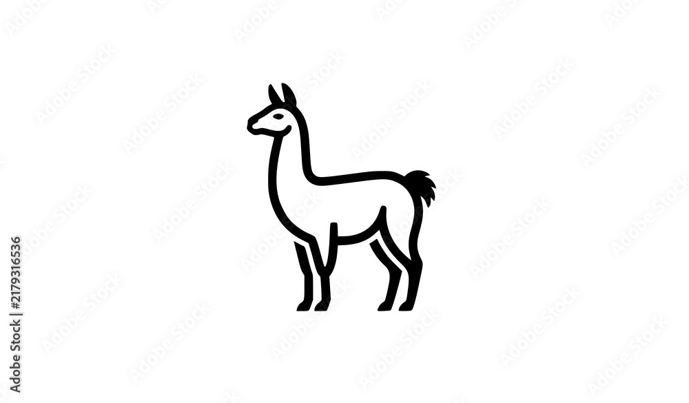 Fototapeta premium llama, alpaca, icon, line, outline, logo, vector, simple, minimal, animal, farm, wildlife, black, symbol, sign, mammal, south america, standing, silhouette, design, mono line, thin line, brand, templa