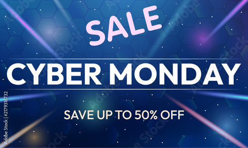 Cyber Monday Blue Neon Sale Banner