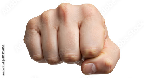 Fist of a clenched hand in close-up with natural skin tone and detailed texture