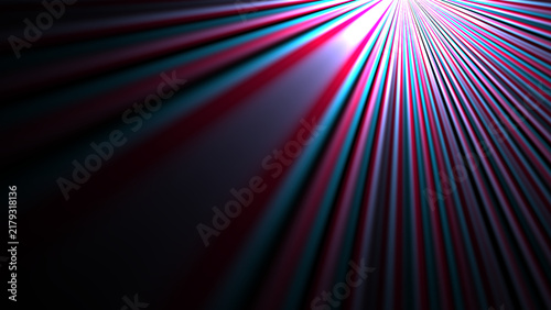 Konstfotografi Colorful light rays radiating from bright vanishing point on dark background, re