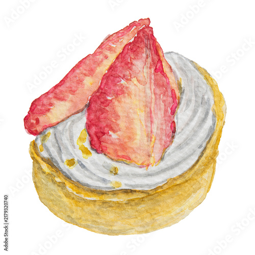 Mini Strawberry Tart Watercolor Illustration