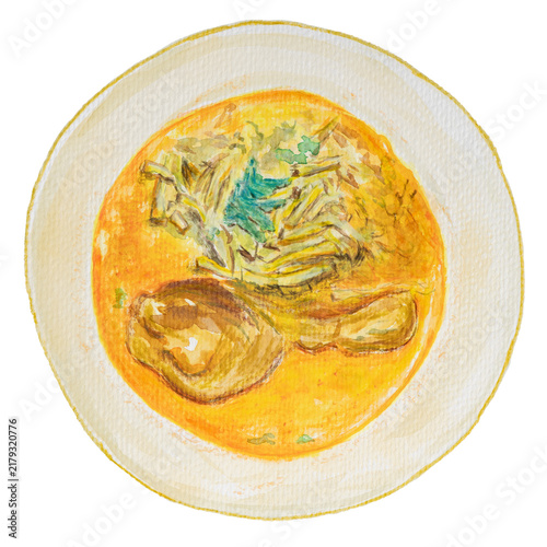 Khao Soi Gai, Northern Thai Chicken Curry Noodle Soup, Illustration