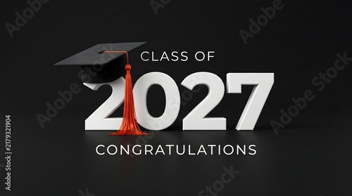 Class of 2027 graduation announcement featuring a cap and tassel design on a dark background congratulating all future high school graduates on their achievement