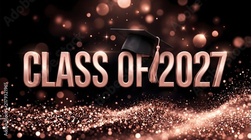 A celebratory image showcasing the words class of 2027 with a beautiful sparkling background and a graduation cap symbolizing future student achievements and success