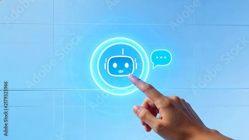 Hand touching robot icon on digital screen
