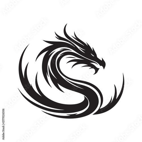 Stylized black and white dragon illustration for creative design projects.