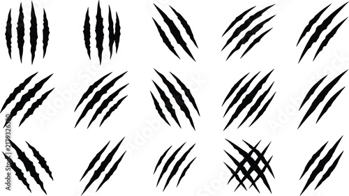 Set of black animal claw scratch marks and cuts silhouettes vector illustration with animal scratches beast claws tiger scratches monster claws sharp cuts bear marks