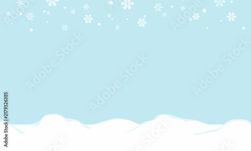 Winter landscape background with snow and snowflakes, vector illustration.