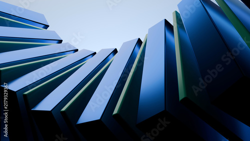 Modern 3D abstract geometric background with metallic blue pillars, perfect for tech presentations, business banners, websites, and digital marketing materials