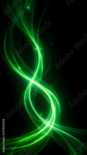 Abstract Glowing Green Light Waves and Energy Lines Background