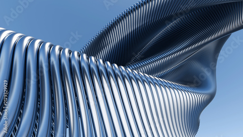 Quadro su tela 3D abstract metallic wave background with shiny blue steel pipes