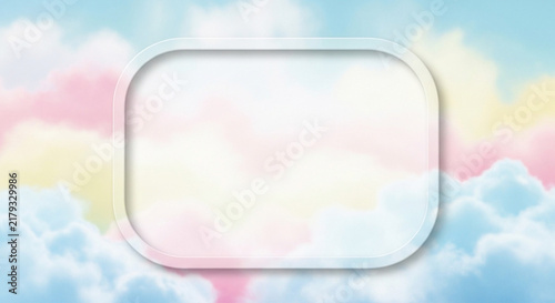 Soft pastel clouds create a dreamy, airy backdrop for a rounded frame