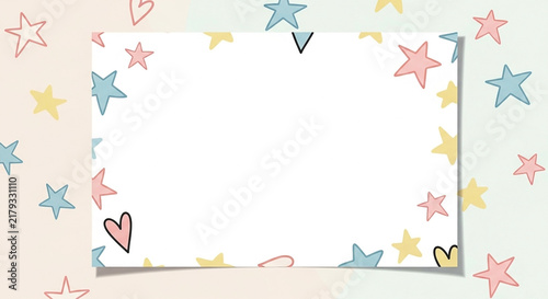 Soft pastel background with hand-drawn stars and hearts framing white space