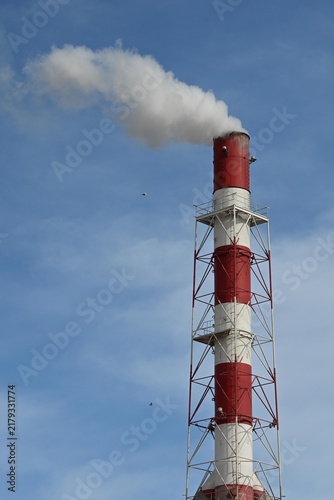 smoking chimney – red and white (air pollution) 