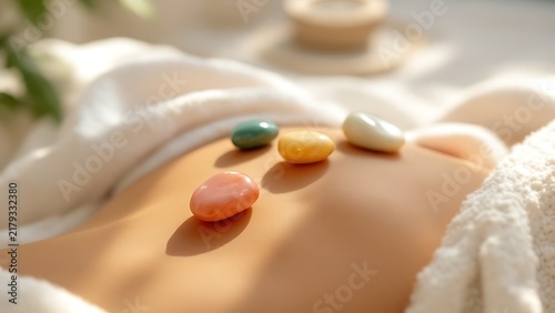 Relaxing hot stone massage therapy on back in luxury spa wellness center