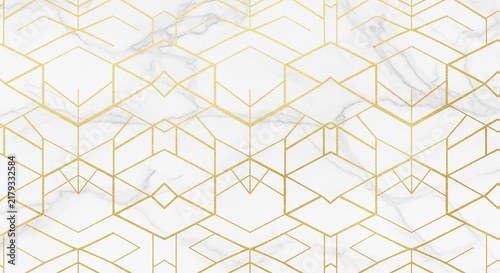 White marble with repeating geometric golden line art pattern