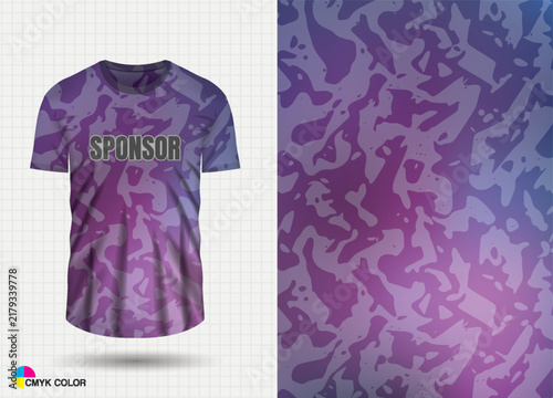 Purple camo t-shirt design with sponsor text