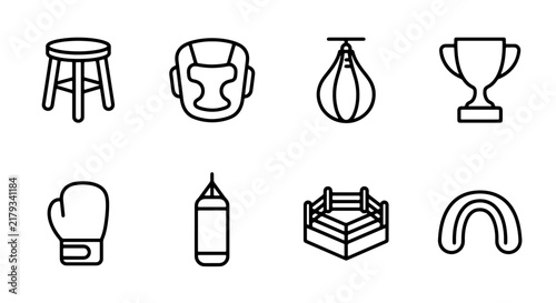 Boxing Equipment Icons, Sport Icons, Fight Gear Vector Set, Martial Arts Symbols, Training Tools, Competition Elements, Championship Graphics