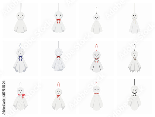 Kawaii Japanese Teru Teru Bozu Weather Doll Vector Icon Set