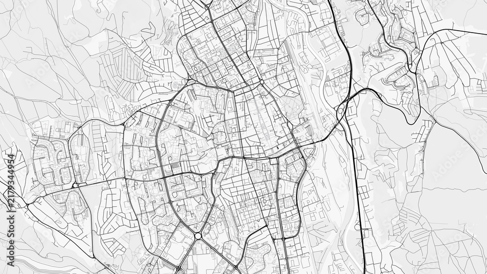 Obraz premium Košice City Map. Minimalist black and white line art poster for printing, wallpaper, wall art, and map resources for home and office decor