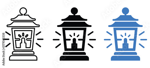 Traditional Lantern Icon Set with Candle