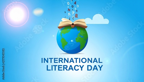 International Literacy Day Globe and Book Illustration