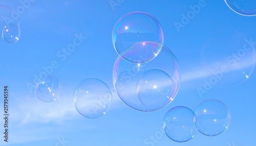 Soap Bubbles Floating in Blue Sky Illustration