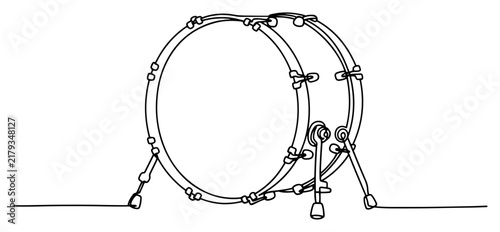 Bass drum musical instrument in minimalist continuous line drawing style