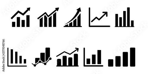 Cuadro en lienzo Business Growth and Financial Data Graph Icons Set for Performance Analysis and