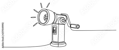 Bild auf Leinwand Hand crank flashlight dynamo torch in minimalist continuous line art style