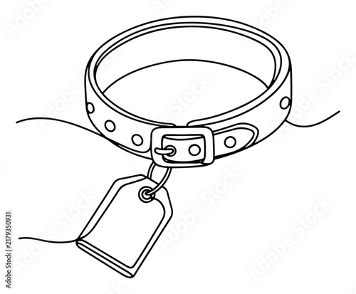Pet collar with blank identification tag in minimalist continuous line art style