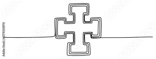 Heraldic cross symbol in minimalist continuous line art style